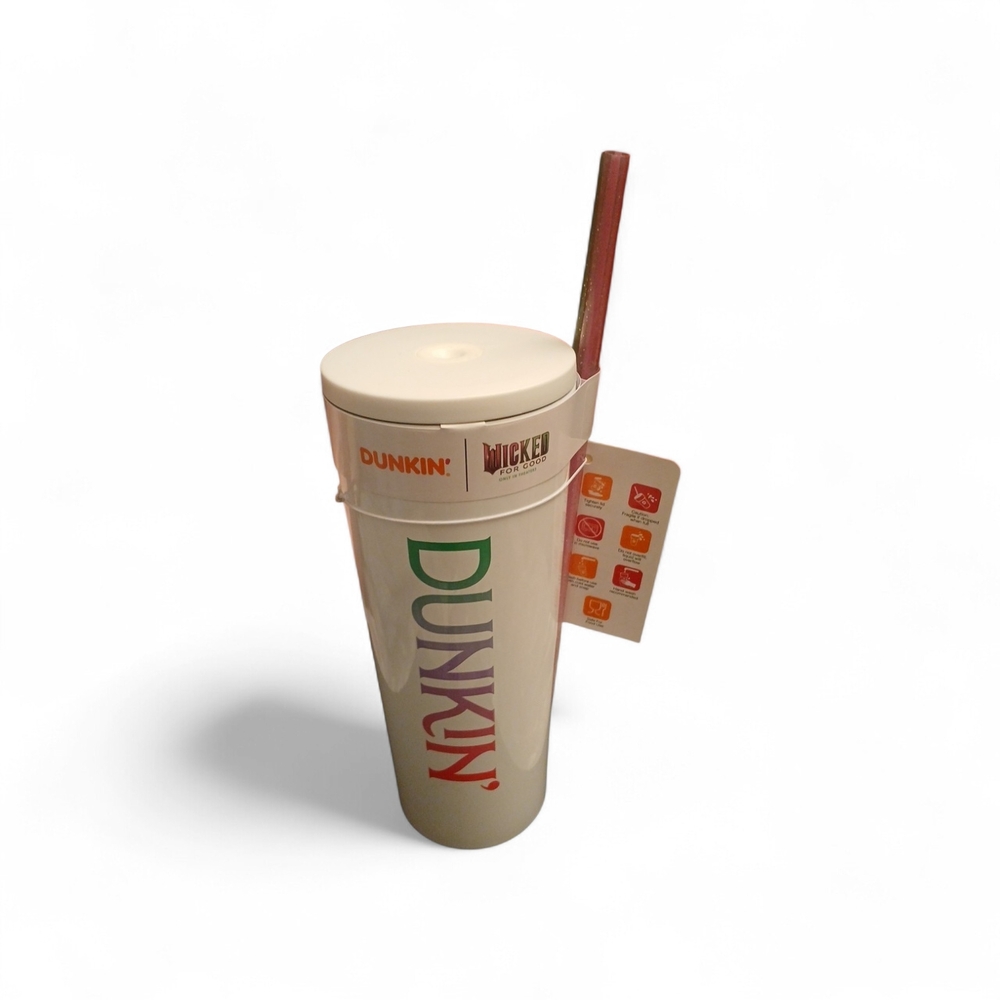 Dunkin’ X Wicked 22 oz Tumbler with Pink and Green Straws. Collector's Item! NWT